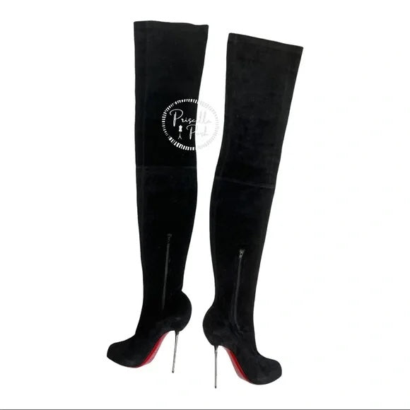 Christian Louboutin Black Suede Big Lips 120 Thigh Over-the-Knee Boots Size 39