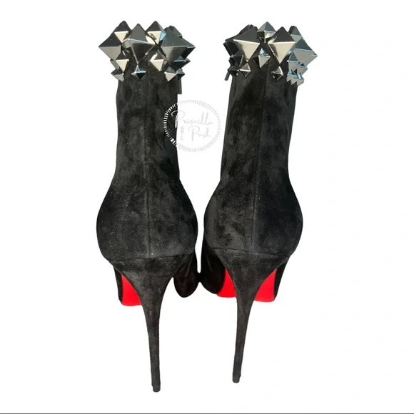 NWT Christian Louboutin Firmamma Suede Spike Red Sole Booties Black Ankle Boot 40