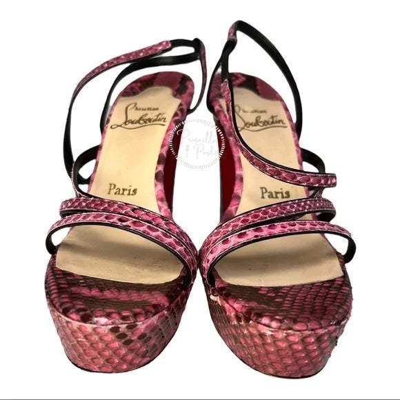 Christian Louboutin Pink Black Python Miss Dina 120 Snakeskin Platform Sandals