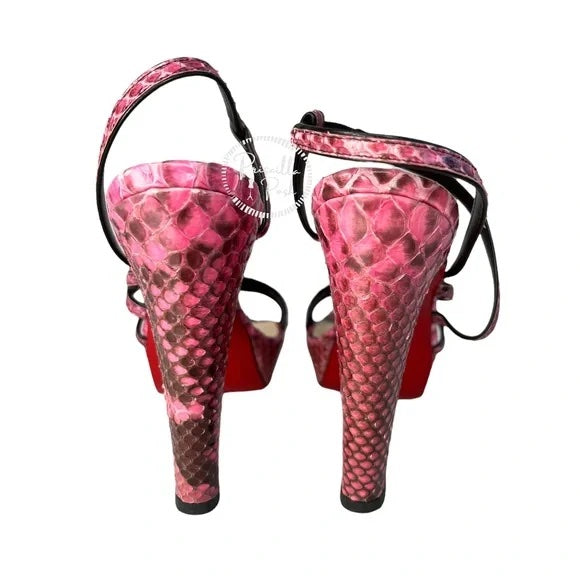 Christian Louboutin Pink Black Python Miss Dina 120 Snakeskin Platform Sandals