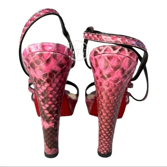 Christian Louboutin Pink Black Python Miss Dina 120 Snakeskin Platform Sandals