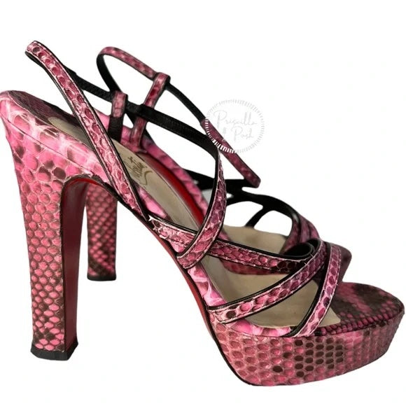 Christian Louboutin Pink Black Python Miss Dina 120 Snakeskin Platform Sandals