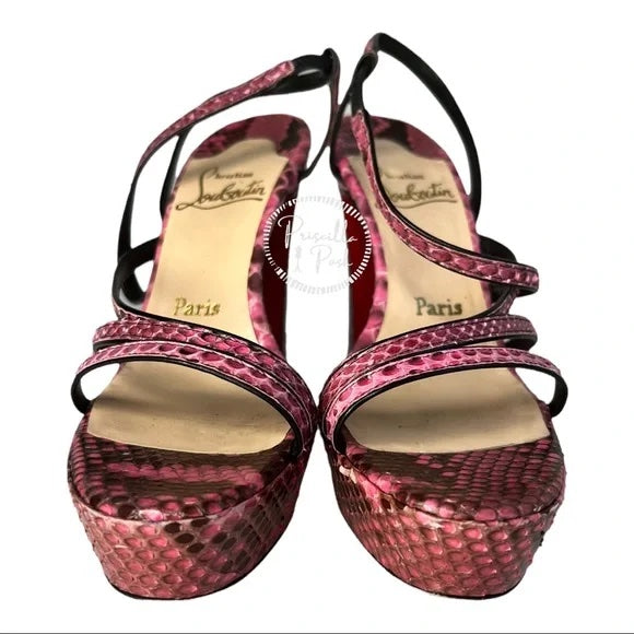 Christian Louboutin Pink Black Python Miss Dina 120 Snakeskin Platform Sandals