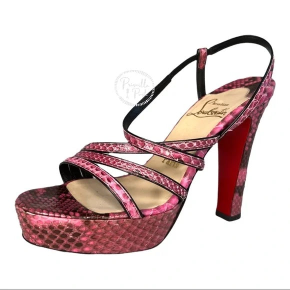 Christian Louboutin Pink Black Python Miss Dina 120 Snakeskin Platform Sandals