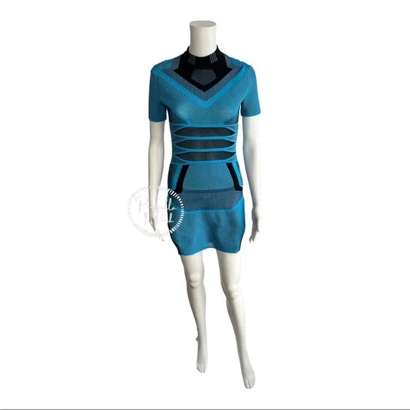 Alexander Wang Runway Bi Color Mesh Tee Sneaker Collection Dress neon Blue Black