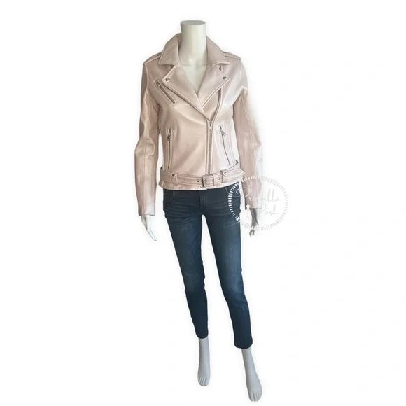 IRO Milaspe Leather Jacket Pearlized Pink Light Pink Pearl Moto jacket