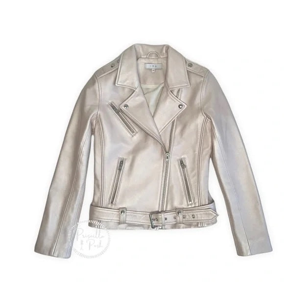 IRO Milaspe Leather Jacket Pearlized Pink Light Pink Pearl Moto jacket