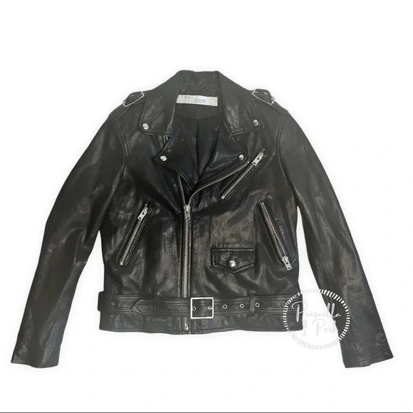 NWOT IRO Anoh leather biker jacket black leather Moto jacket Size 38 Small 6