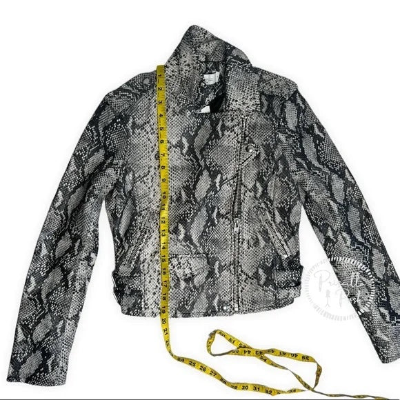 NWT IRO Ashville Snake Embossed Leather Moto Jacket Python Jacket White Black 38