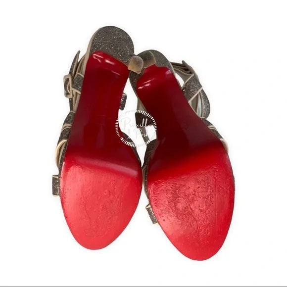 Christian Louboutin Silver Glitter Straratata Strappy Platform Sandals Size 39