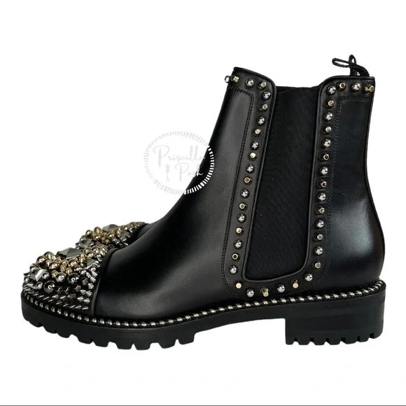 Christian Louboutin Chasse Stud Chelsea Boot Black Leather Studded Ankle Boots