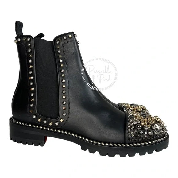 Christian Louboutin Chasse Stud Chelsea Boot Black Leather Studded Ankle Boots