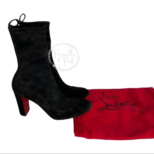 Christian Louboutin Gena 85 suede ankle boots black leather suede block heel