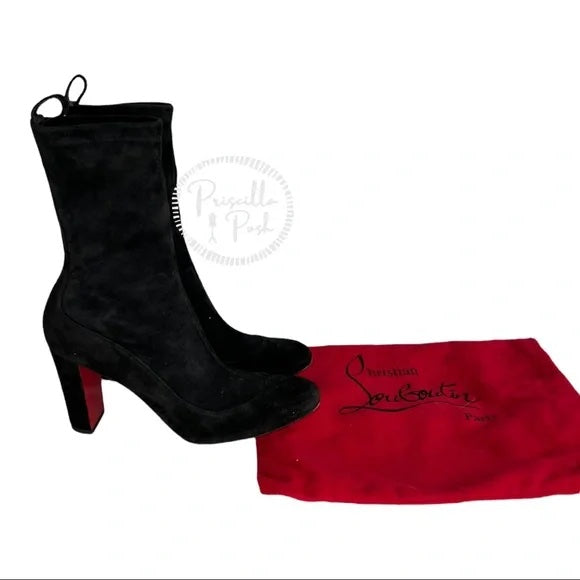 Christian Louboutin Gena 85 suede ankle boots black leather suede block heel