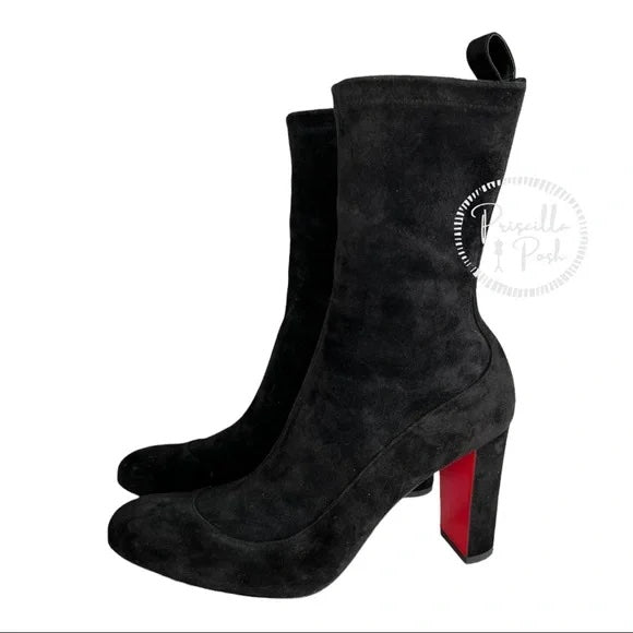 Christian Louboutin Gena 85 suede ankle boots black leather suede block heel