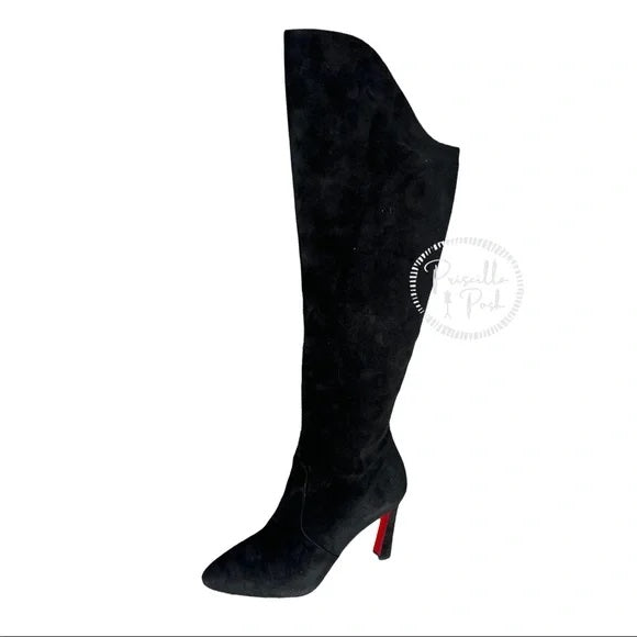 Christian Louboutin Eleonor Tall Suede Boots Black Suede Leather Heeled Boots 40