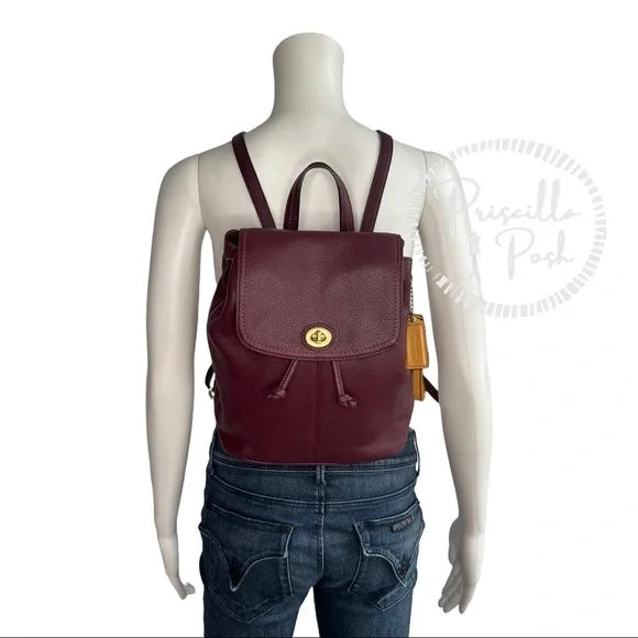 Coach Park Pebbled Leather Flap F24385 Burgundy Backpack Maroon Red Brass