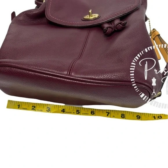 Coach Park Pebbled Leather Flap F24385 Burgundy Backpack Maroon Red Brass
