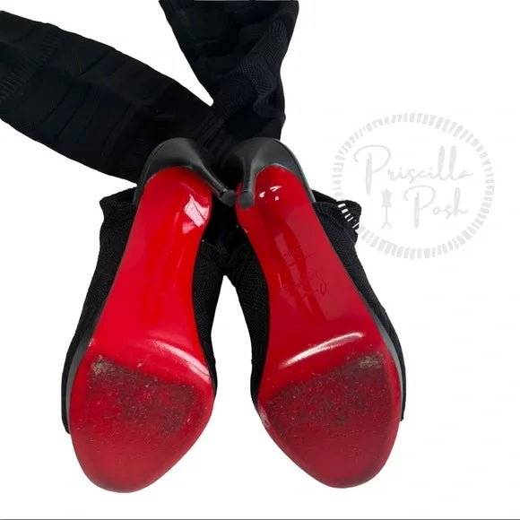 Christian Louboutin Black Cheminetta 120 Knee-high Peep-toe Boots Sandals 37.5