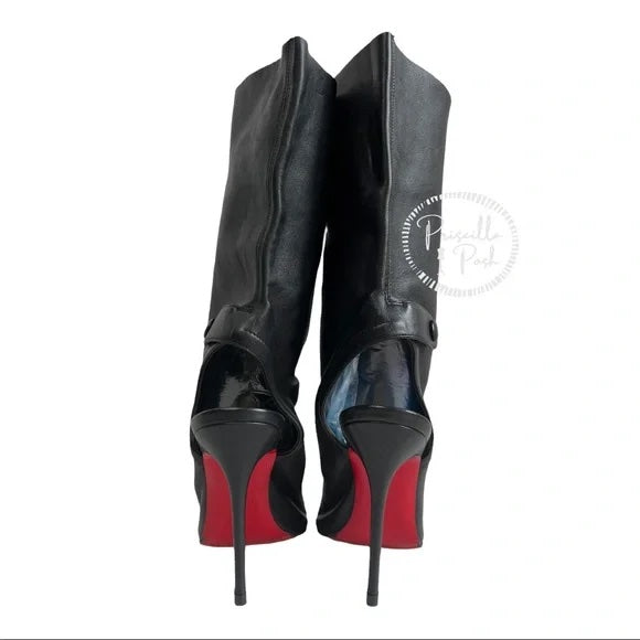 Christian Louboutin Black Leather Open Toe Boots Sandals 38.5