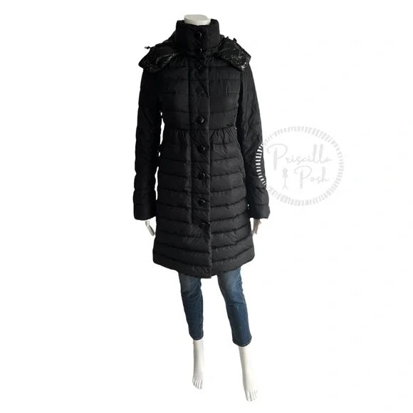 Moncler Black Knee Length Puffer Coat Goose Down Puffer Jacket Long Full Length