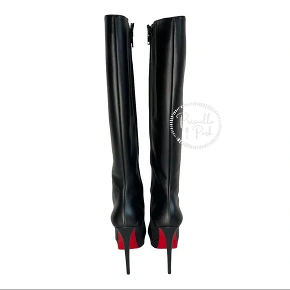 Christian Louboutin Bianca Botta 140mm Red Sole Knee Boot Black leather Platform 39.5