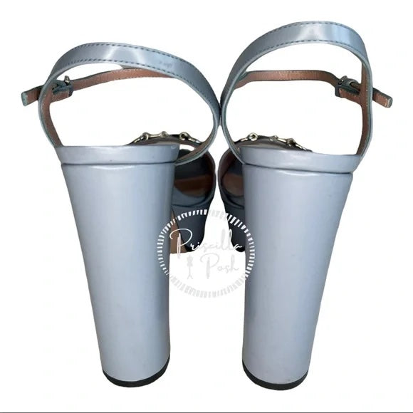 Gucci Blue Horsebit Platform Ankle Strap Sandals Open Toe