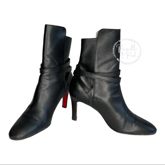 Christian Louboutin Black Leather Heeled Ankle Boots With Buckle 37.5