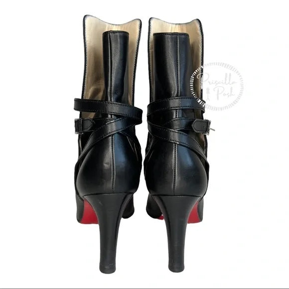 Christian Louboutin Black Leather Heeled Ankle Boots With Buckle 37.5