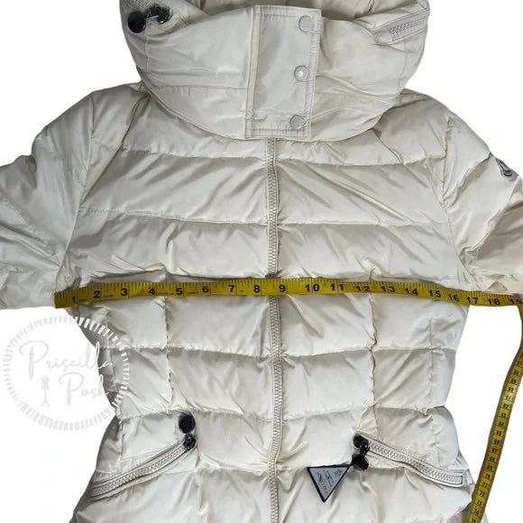 Moncler Ivory White Long Puffer Jacket Goose Down Flamme Puffer Jacket With Hood