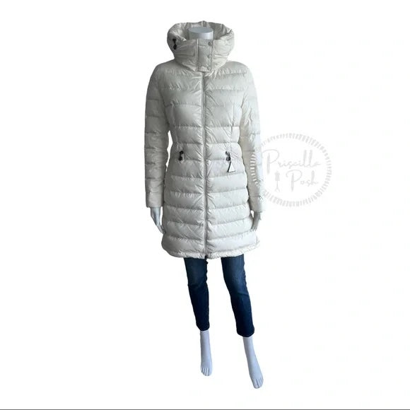 Moncler Ivory White Long Puffer Jacket Goose Down Flamme Puffer Jacket With Hood