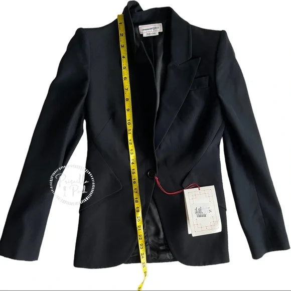 NWT Alexander McQueen Peak Shoulder Leaf Crepe Jacket in Black One Button Blazer IT 36