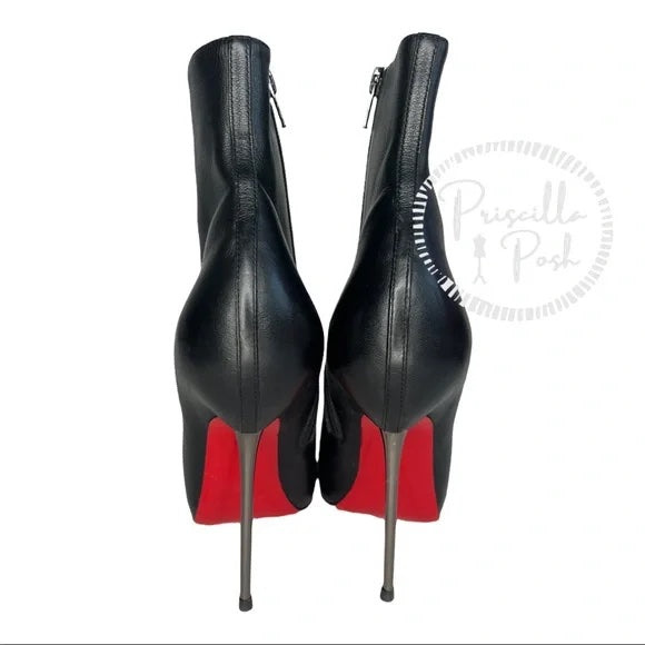 Christian Louboutin Big Lips Black Leather Ankle Boots Booties with metal heel 38