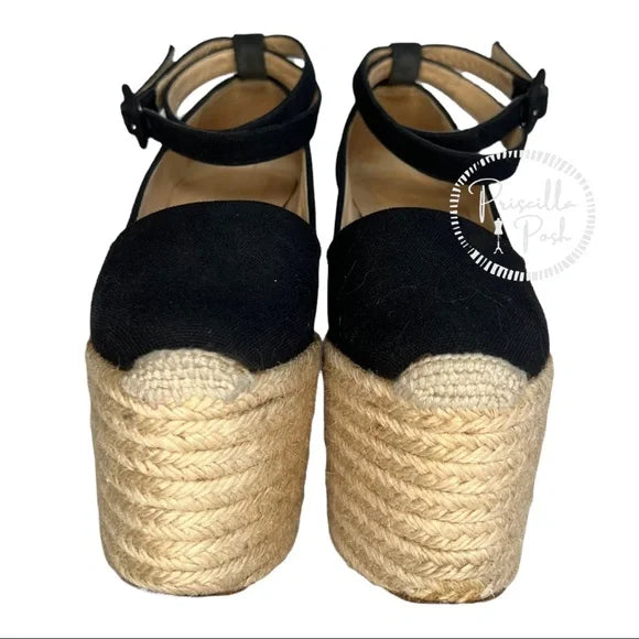 Christian Louboutin Black Canvas Dehia Espadrille Platform Sandals Ankle Strap