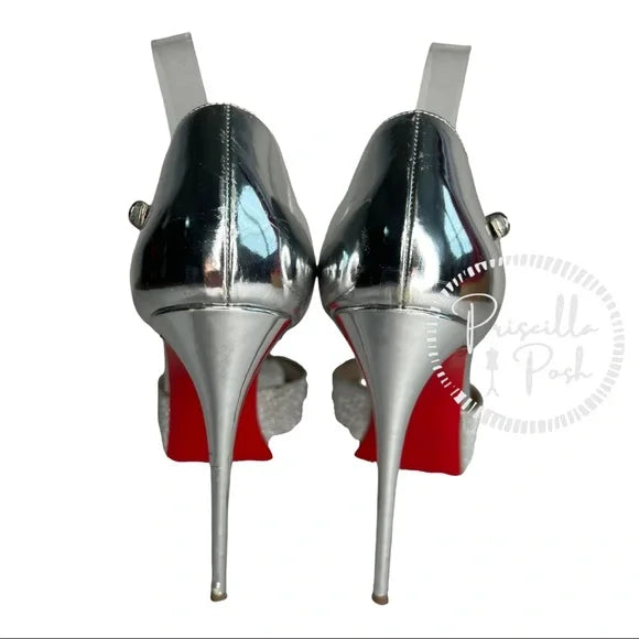 Christian Louboutin Planisfemme Studded Glitter Platform Sandals In Silver 40.5