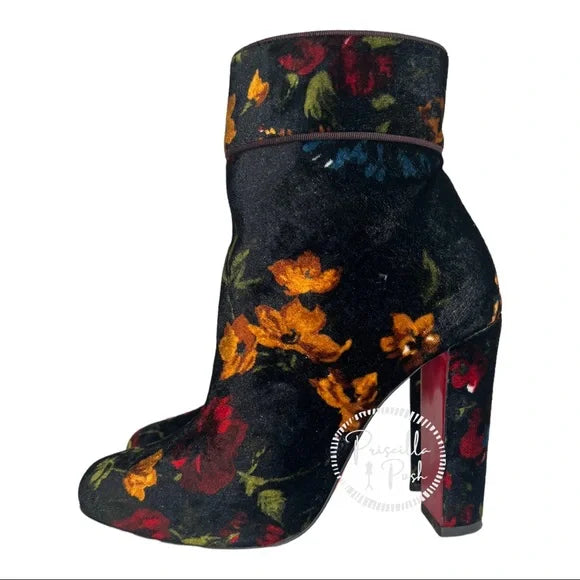 Christian Louboutin Moulamax 85 floral velvet bootie 38 Ankle Boots Black Red