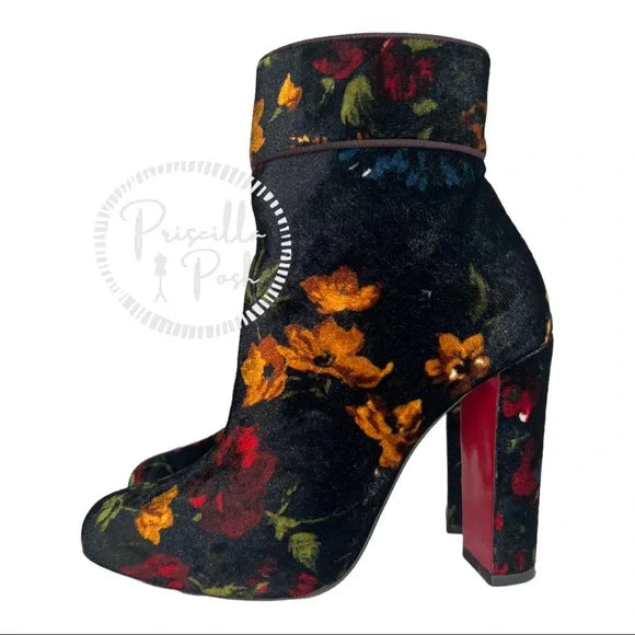 Christian Louboutin Moulamax 85 floral velvet bootie 38 Ankle Boots Black Red