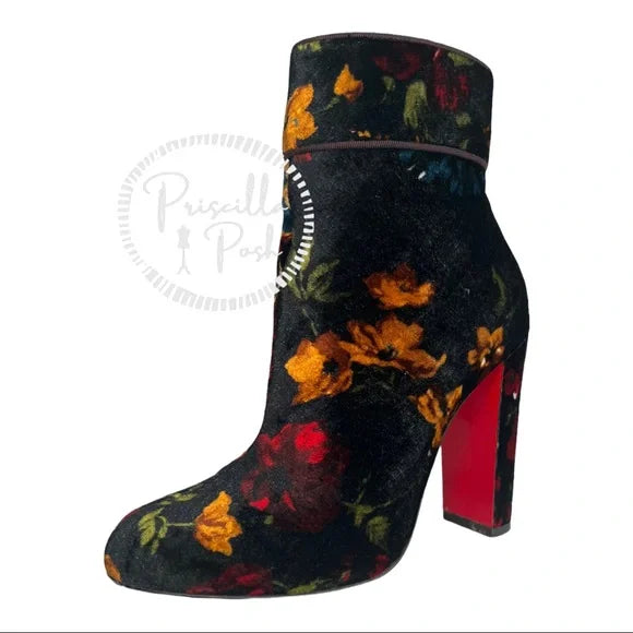 Christian Louboutin Moulamax 85 floral velvet bootie 38 Ankle Boots Black Red