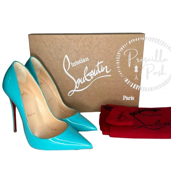 Christian Louboutin Patent So Kate 120 Pumps Pacific Blue Pantent Leather EU 35