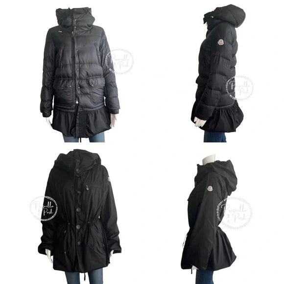 REVERSIBLE Moncler Black Peplum Goose Down Puffer and Wind / Rain Jacket Winter