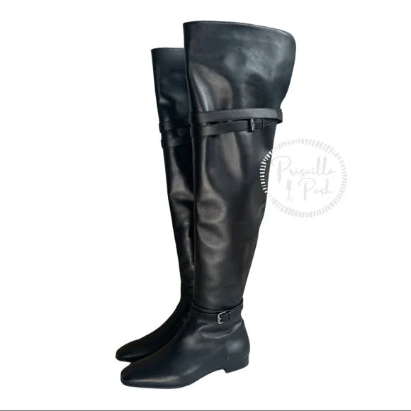 NWB Christian Louboutin Black Leather Thigh High Over the Knee Black Boots 37