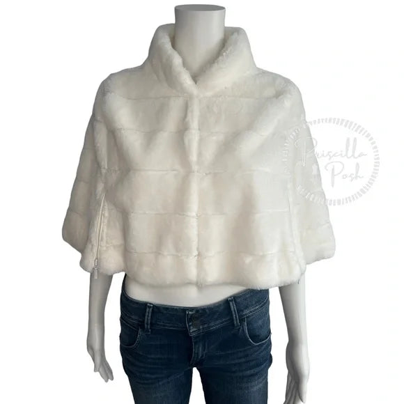 NWT BCBGMaxazria Ivory White Faux Fur Shrug Wrap Capelet Jacket Bridal Stole