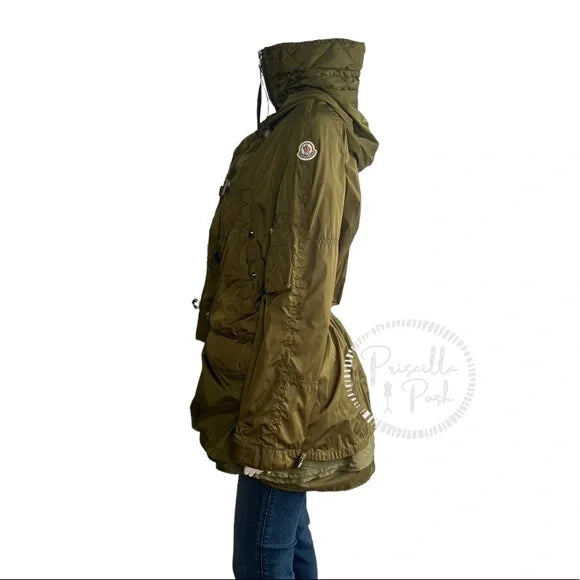 Moncler Women's Olive Green Sora Parka Long Jacket Parka Peplum Wind Jacket Rain