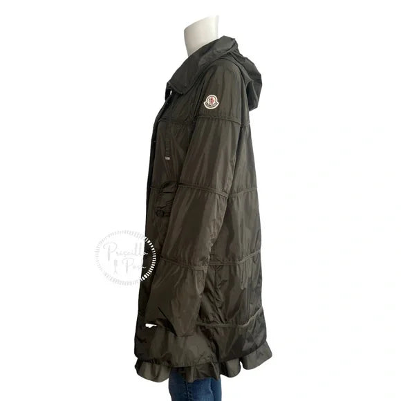 Moncler 'Albatre' Grosgrain Trim Hooded Anorak Ruffled-Hem Long Wing Rain Jacket