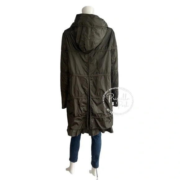 Moncler 'Albatre' Grosgrain Trim Hooded Anorak Ruffled-Hem Long Wing Rain Jacket