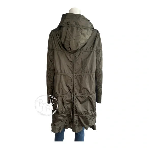 Moncler 'Albatre' Grosgrain Trim Hooded Anorak Ruffled-Hem Long Wing Rain Jacket