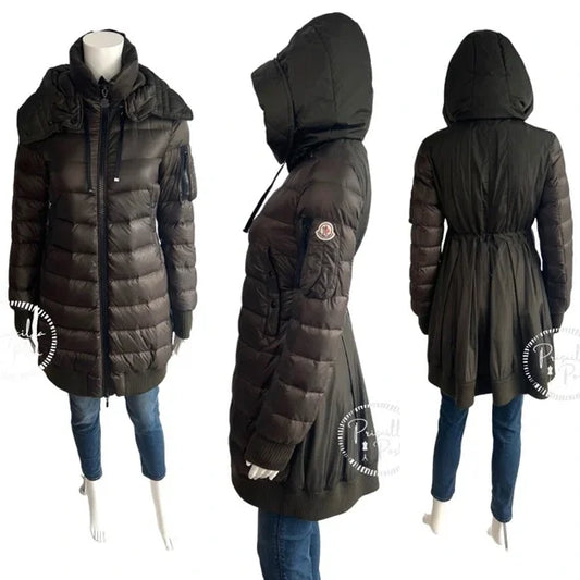 Moncler Drawstring-Back Puffer Jacket Olive Green “Chambly” Long Puffer Coat
