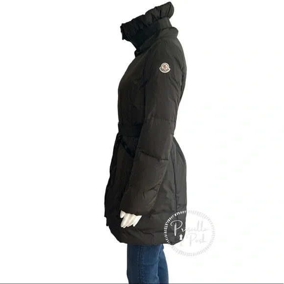 Moncler Full Length Long Down Puffer Jacket Olive Green With Waist