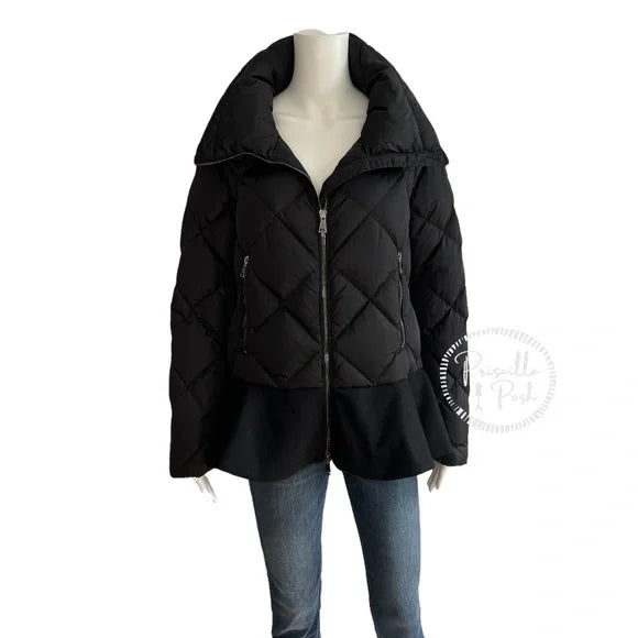 Moncler Black Puffer Jacket Flounce-Hem Puffer Coat Peplum Hem Quilted Down