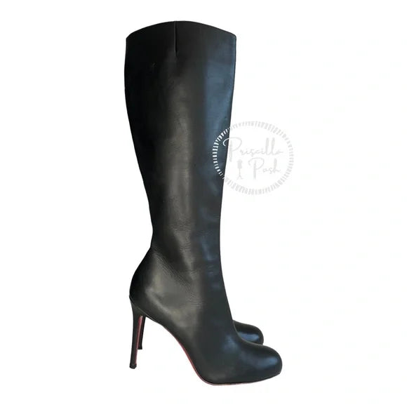 Christian Louboutin Black Leather Knee High Botta Red Sole Knee Boot 39.5